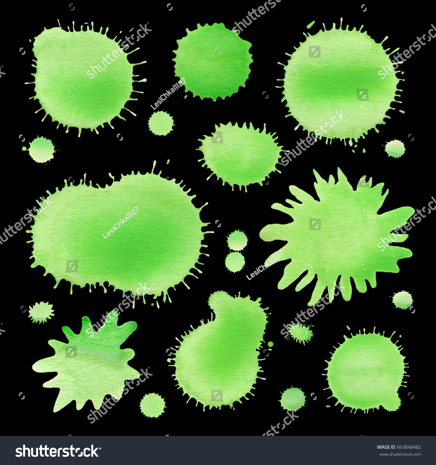 Green Watercolor Design Elements Isolated Royalty Free Stock Photo