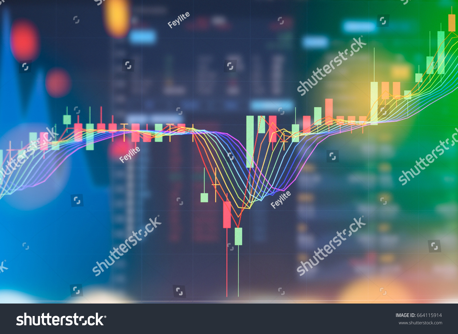 Stock market digital graph chart on LED display concept. A large display of daily stock market price and quotation. Indicator financial forex trade education background. #664115914