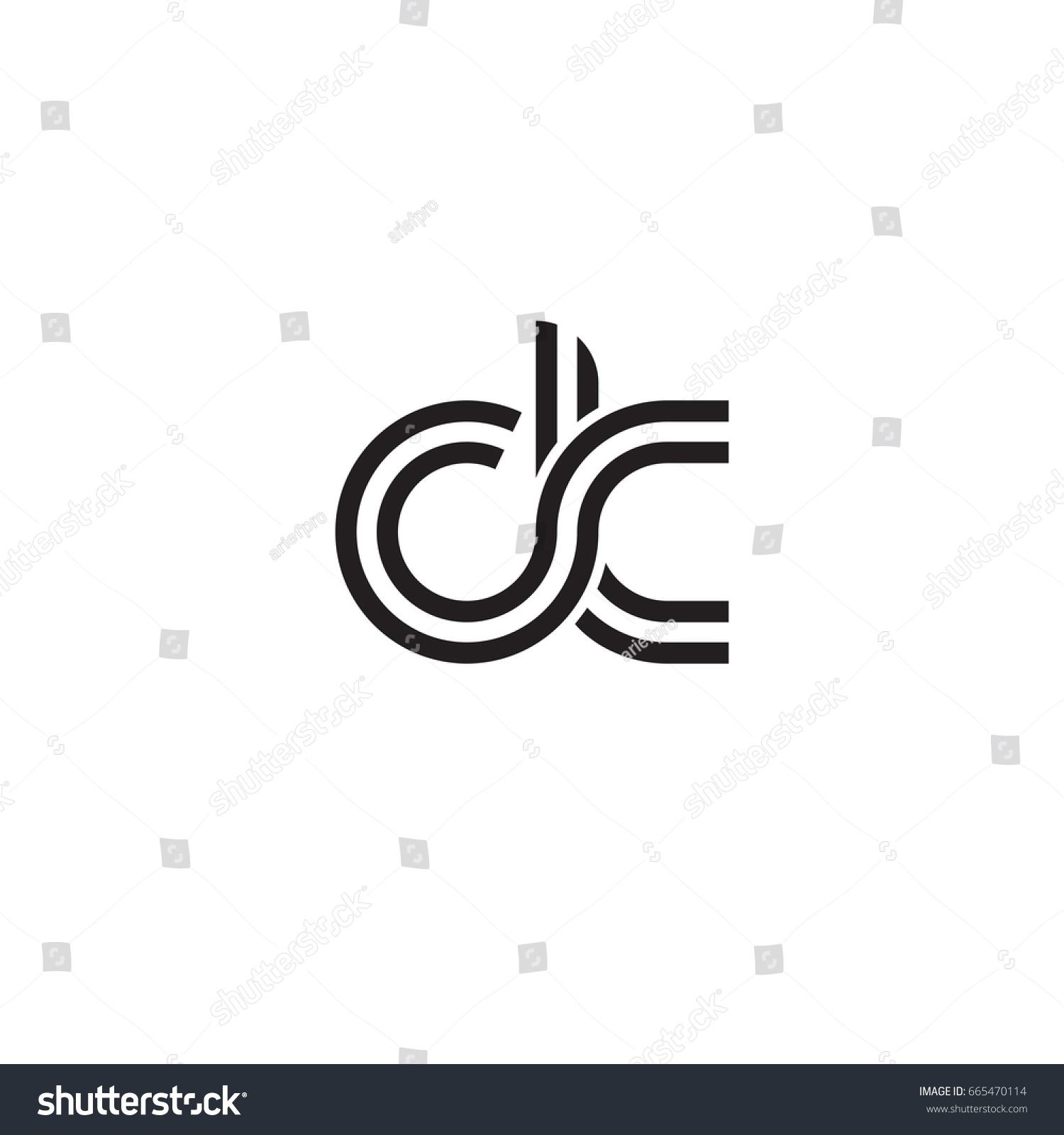 Initial Letter Ck, Linked Outline Rounded - Royalty Free Stock Vector 