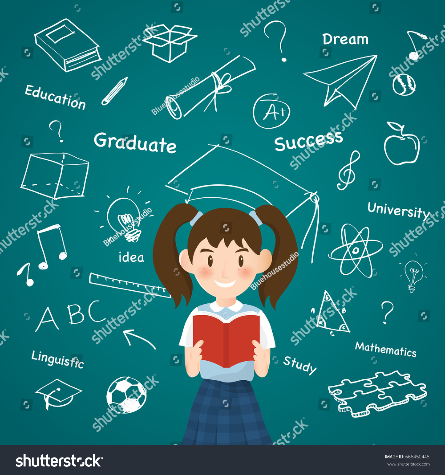 A girl with creative aducation icon infographic - Royalty Free Stock ...