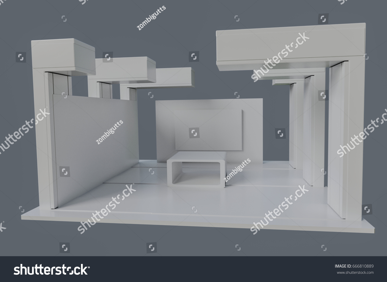 Brand exhibition booth stand template used for mock ups , blank 3d illustration #666810889