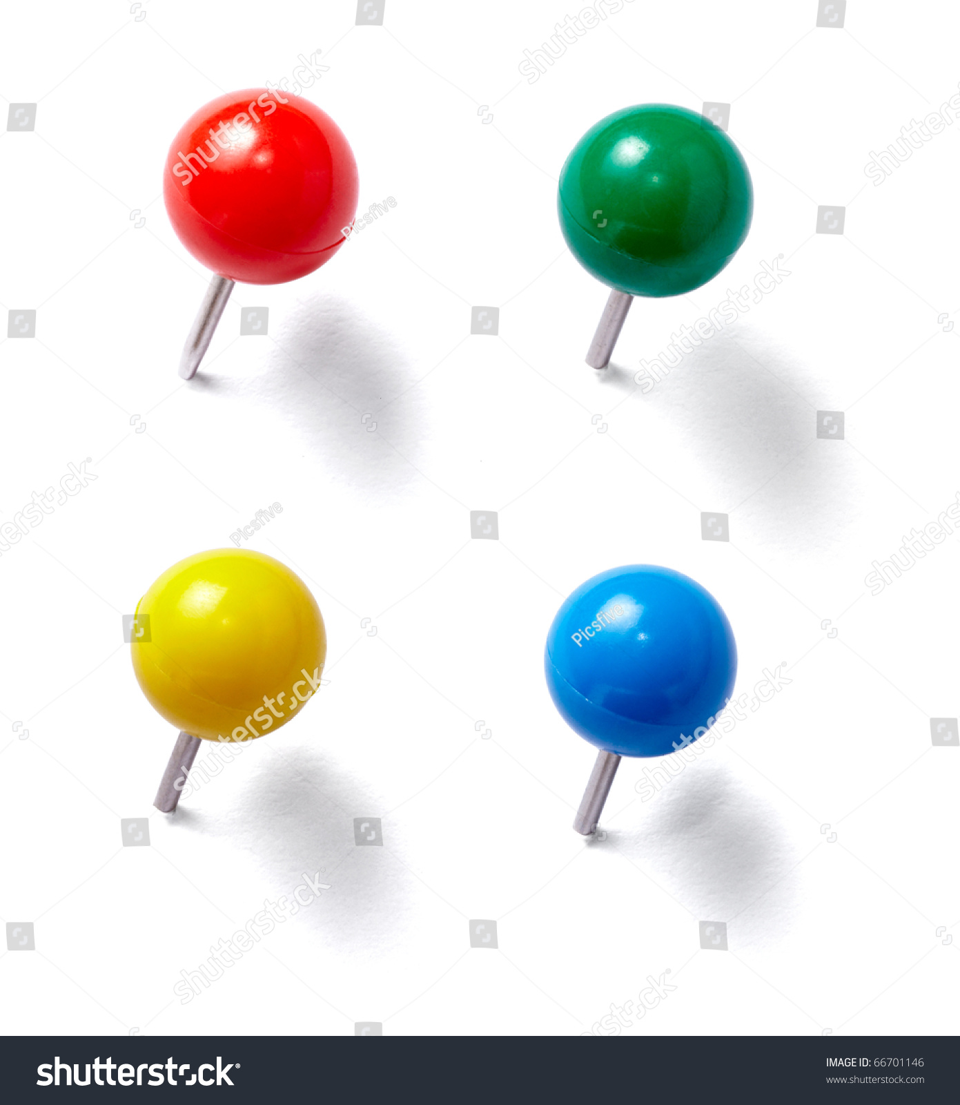 collection of various pushpins on white background. each one is shot separately #66701146