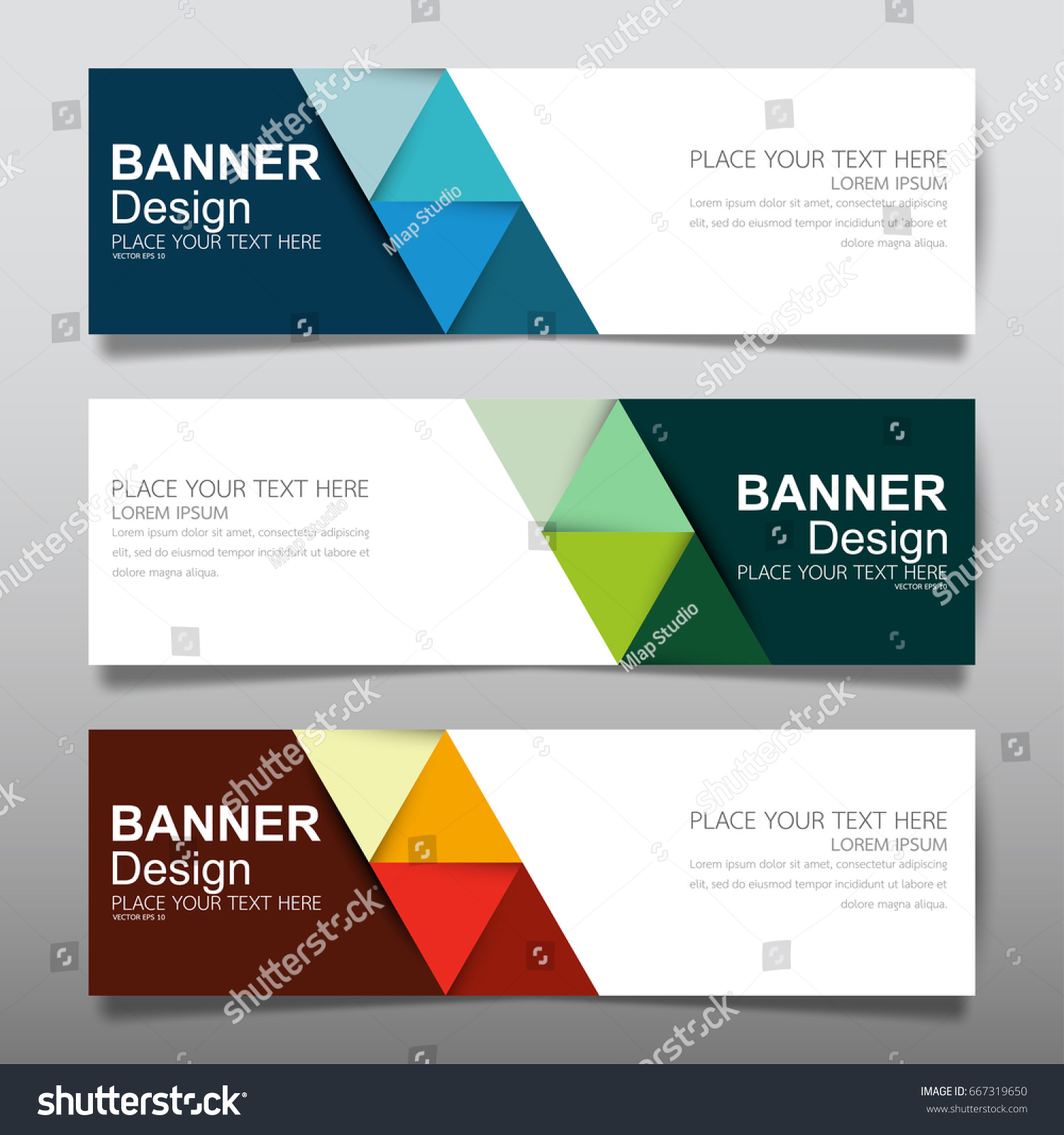 Collection blue green and red horizontal business banner set vector templates. Clean modern geometric abstract background layout for website design. Simple creative cover header. In rectangle size. #667319650