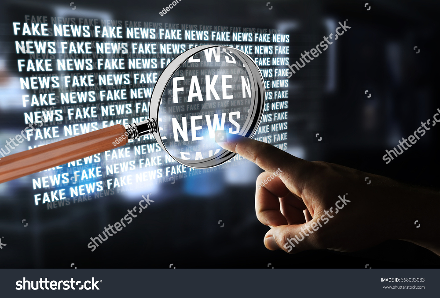 Businessman on blurred background discovering fake news information 3D rendering #668033083