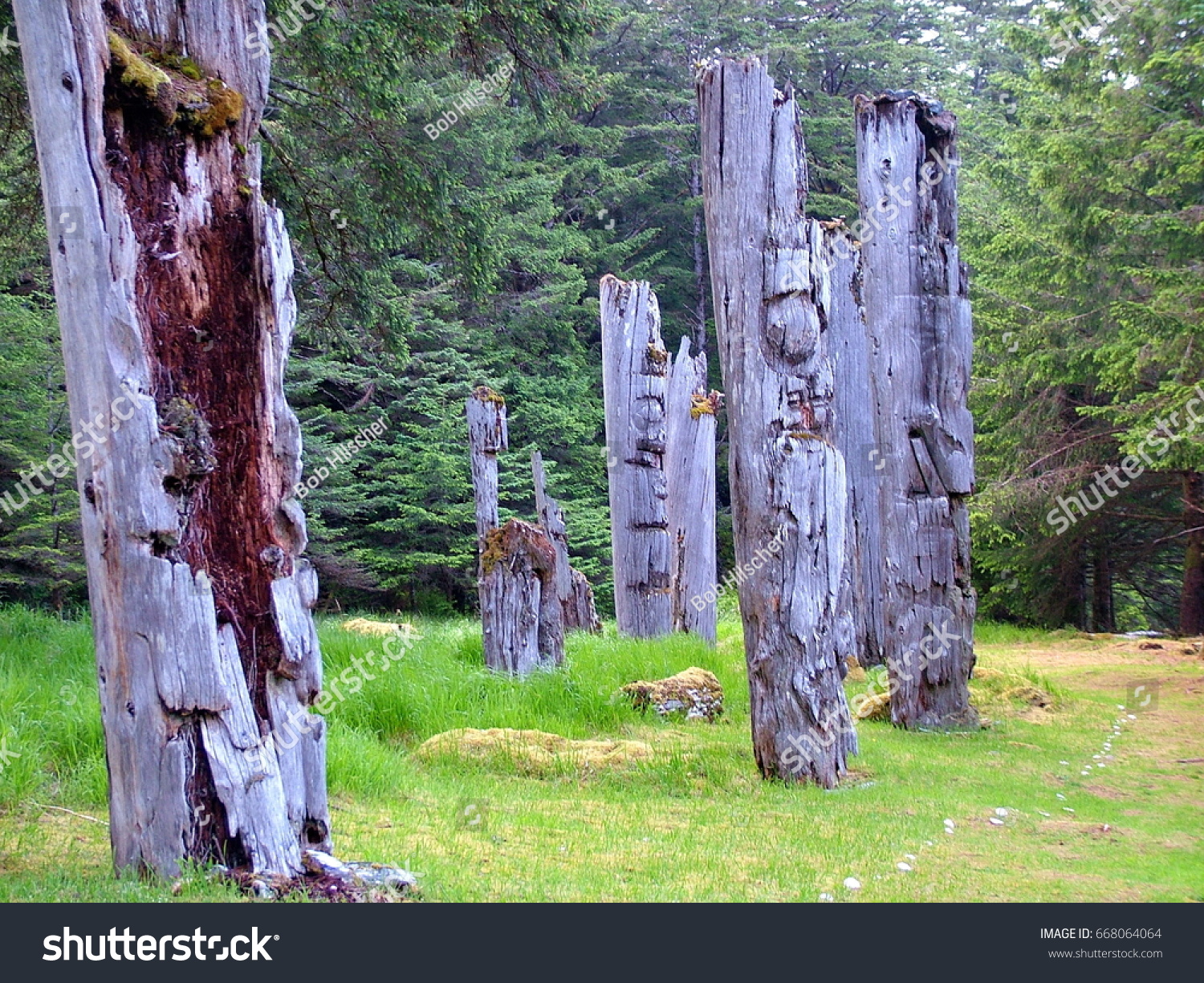 Historic Totem Poles, Ninstints, Haida Gwaii, British Columbia, Canada #668064064