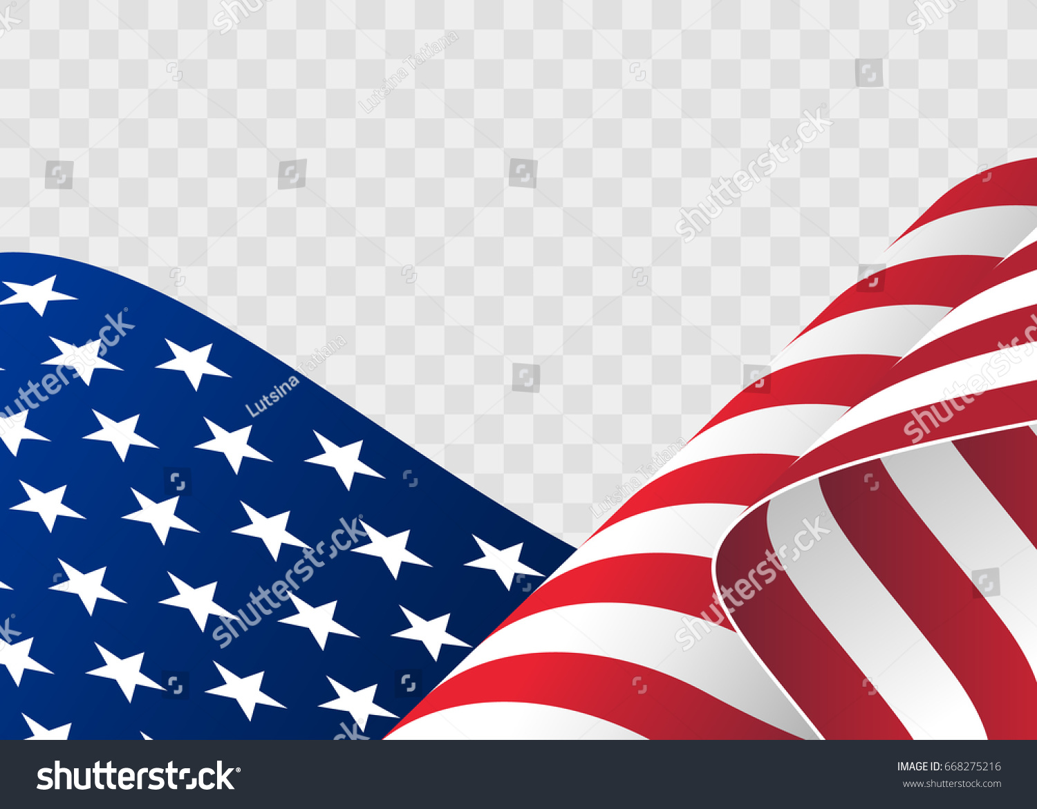 Waving flag of the United States. illustration of wavy American Flag for Independence Day. American flag on transparent background vector illustration. US, USA, banner. #668275216