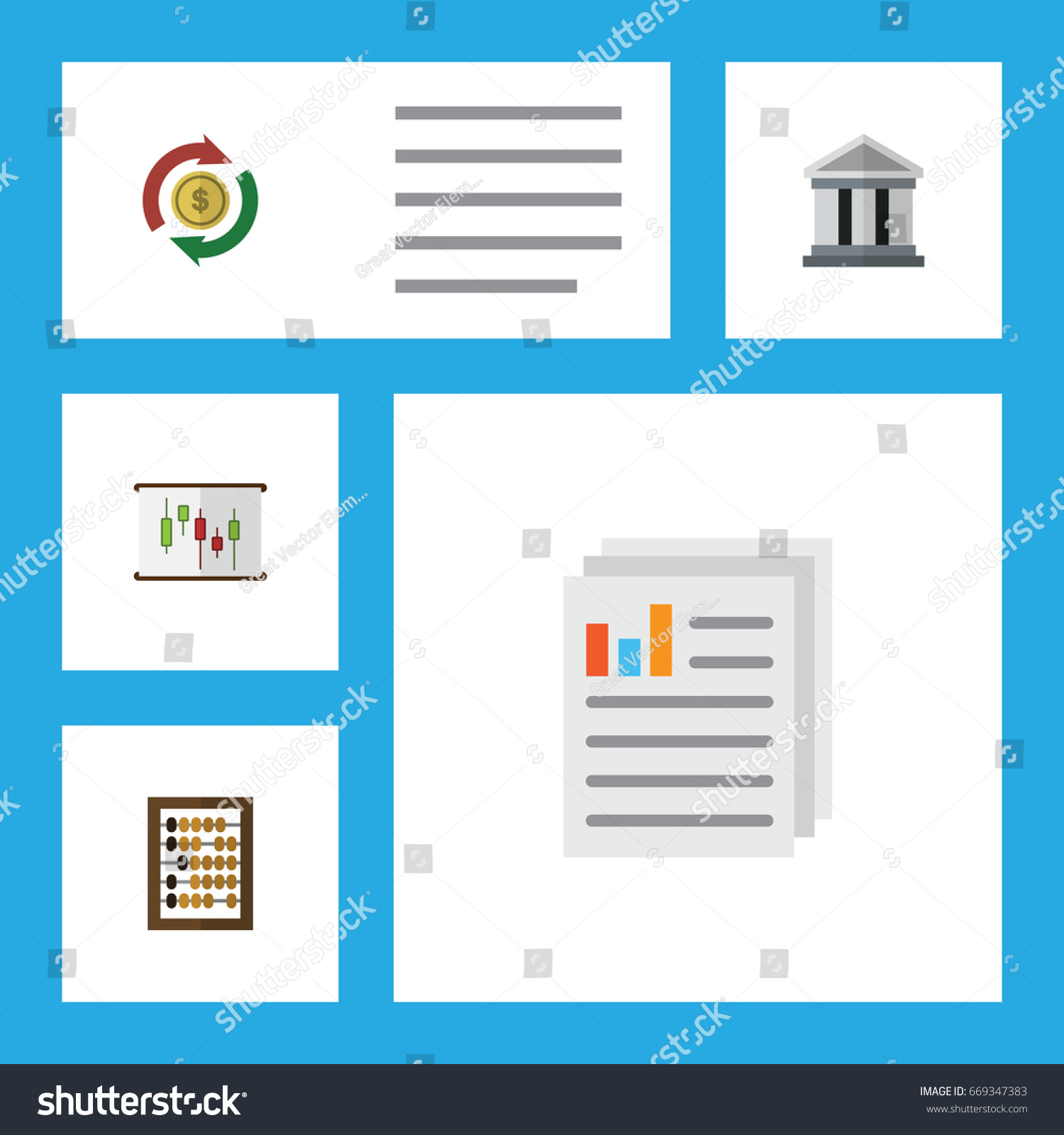 Flat Icon Finance Set Of Bank, Document, Counter - Royalty Free Stock ...