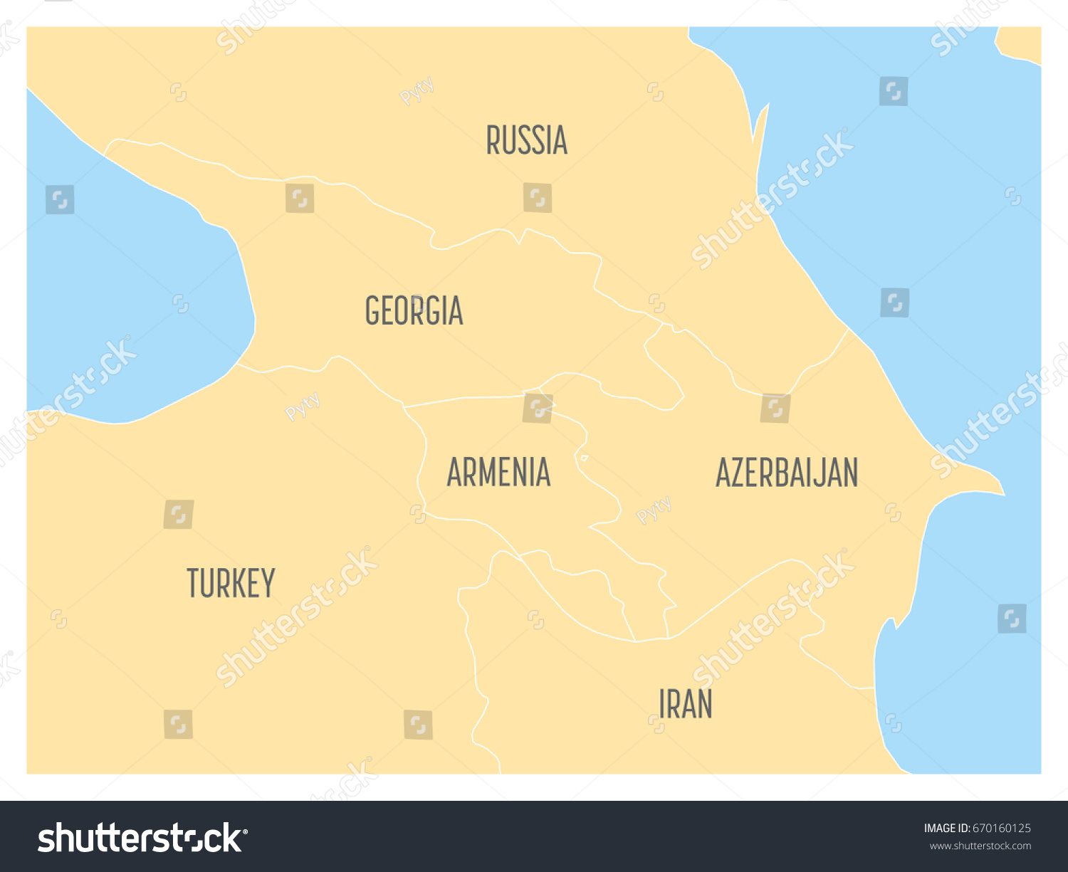 Map of Caucasian region with states of Georgia, - Royalty Free Stock ...