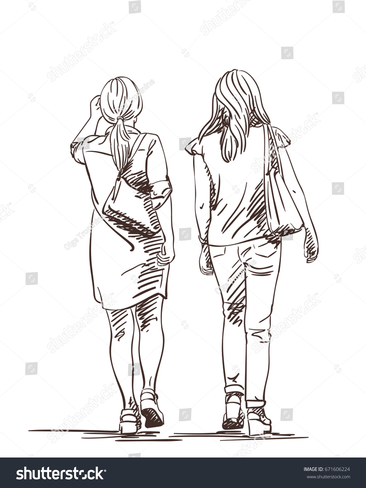 Hand drawn two walking women wearing high - Royalty Free Stock Vector ...