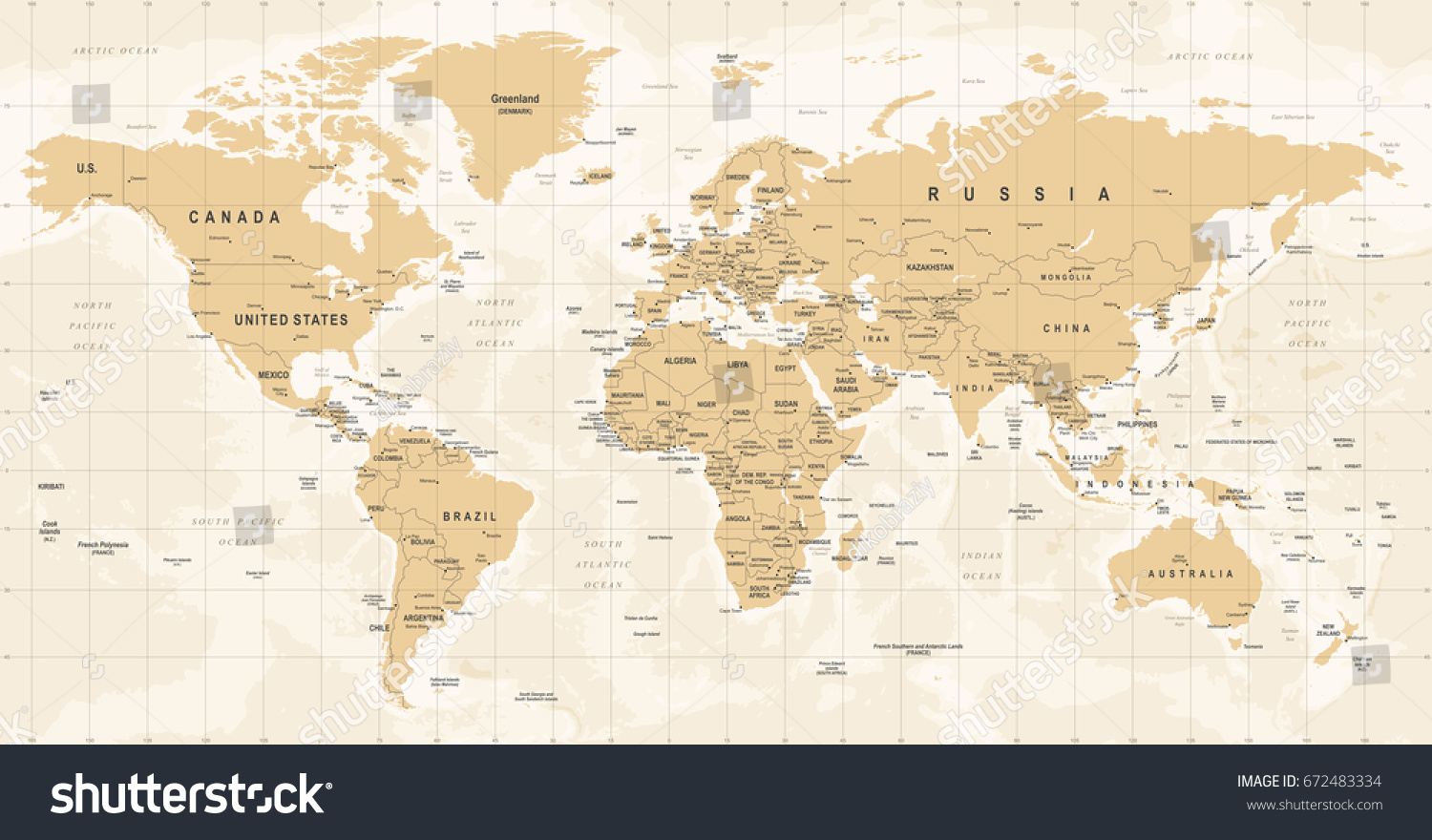World Map Vintage Vector. High detailed illustration of worldmap #672483334