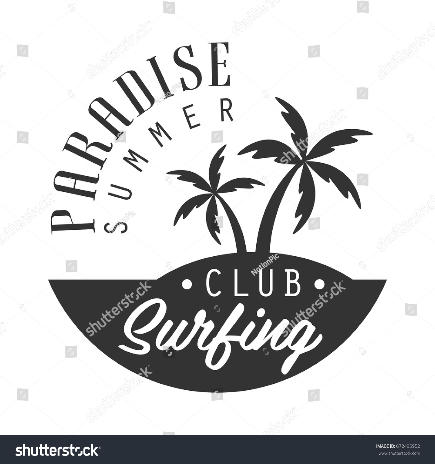 Paradise summer, surfing club logo template, - Royalty Free Stock ...