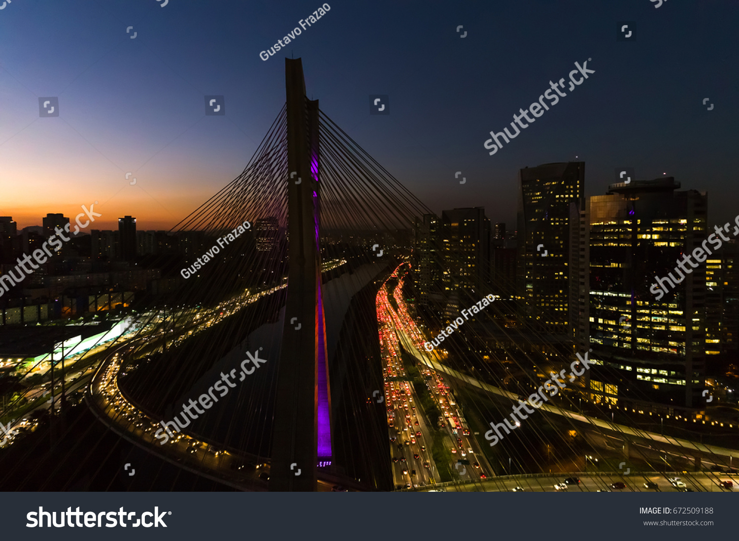 Estaiada Bridge in a Beautiful Evening Hour in Sao Paulo, Brazil #672509188