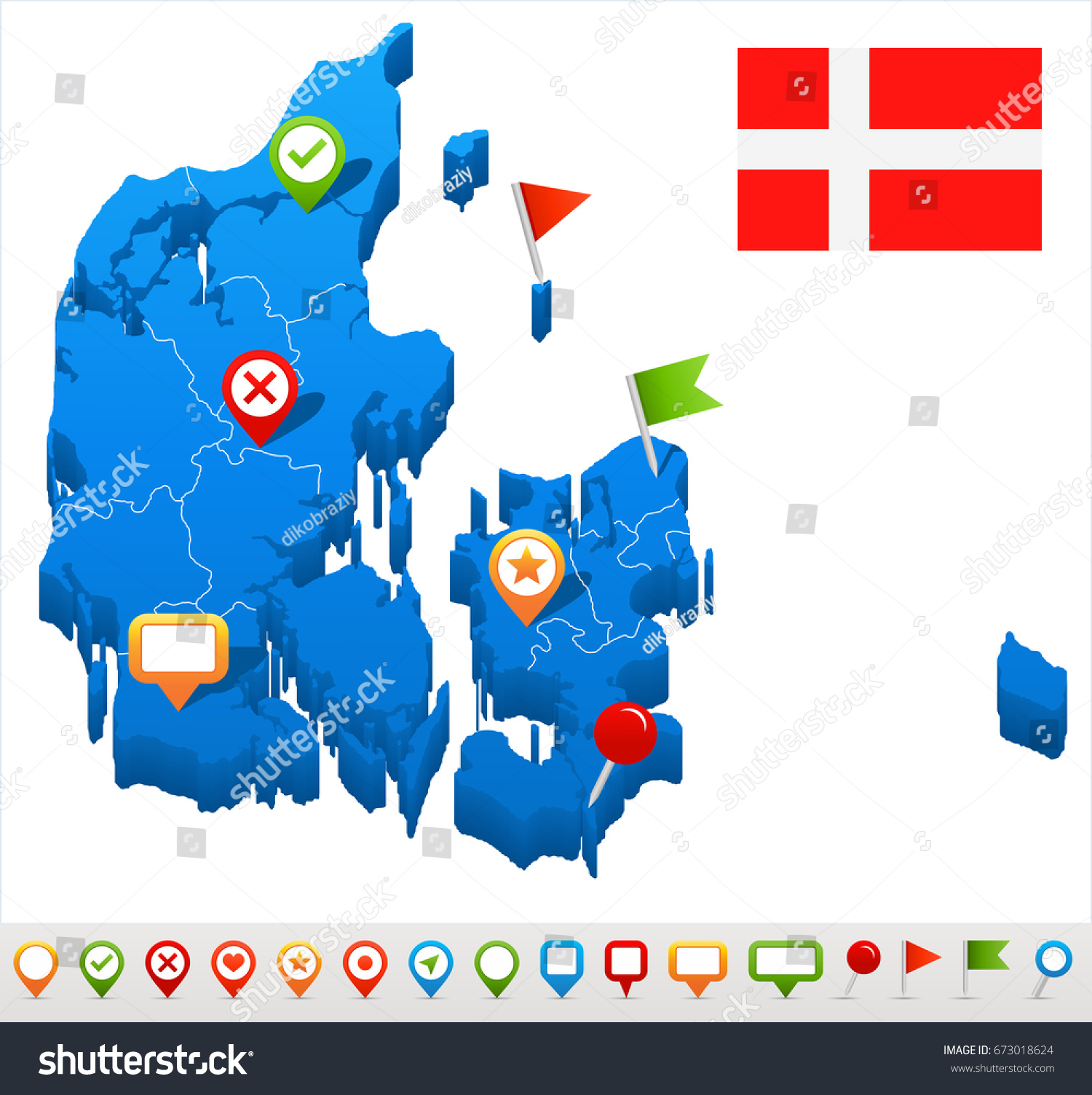 Denmark Map And Flag Vector Illustration Royalty Free Stock Vector 673018624 6475