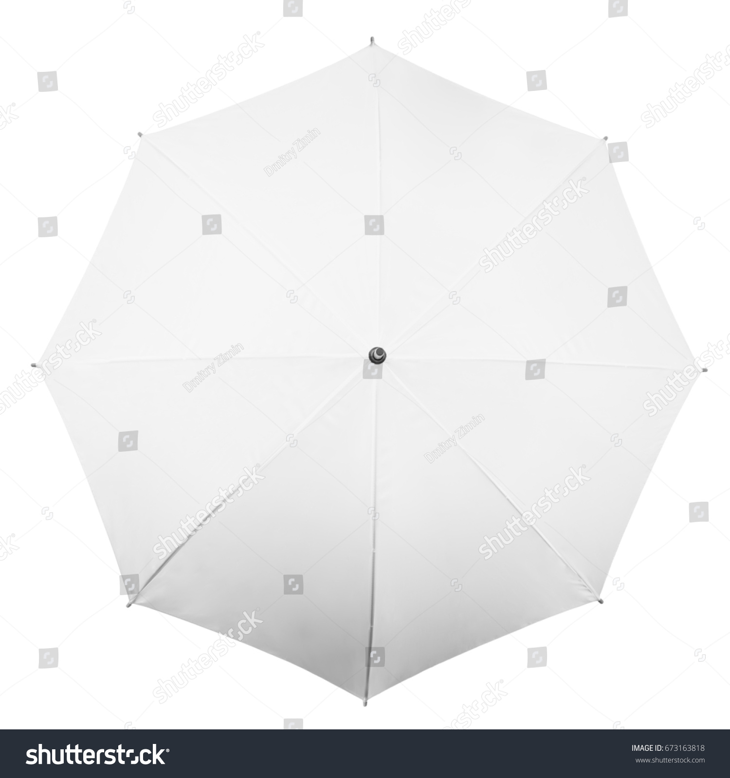 White umbrella isolated on white background. Top view #673163818