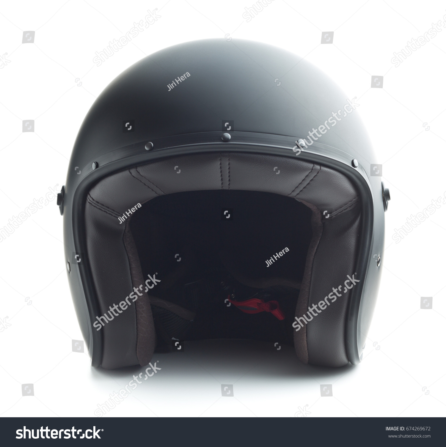 Black motorcycle helmet isolated on white background. #674269672