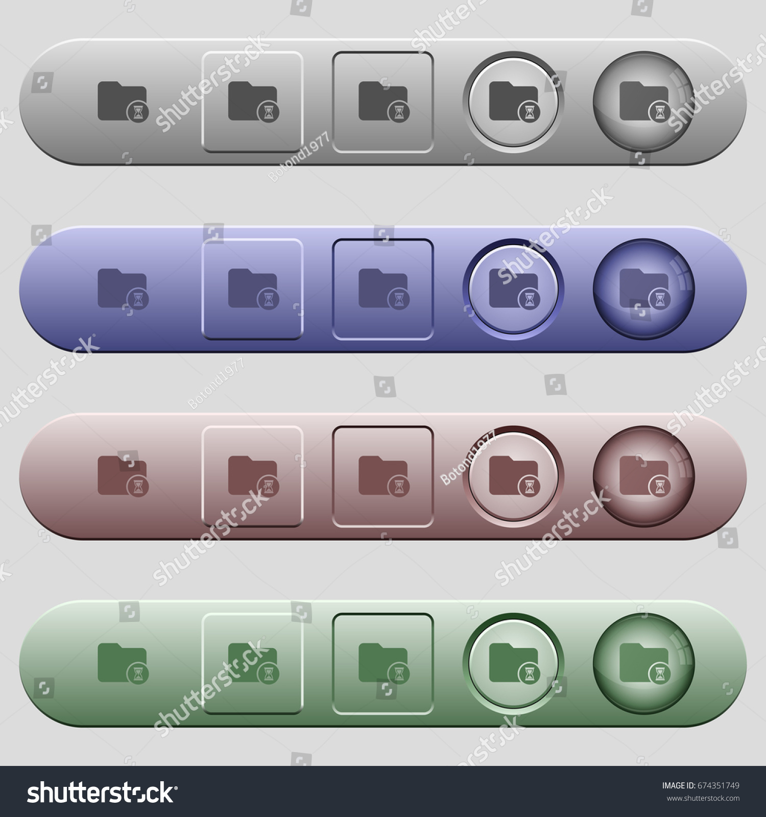 Directory processing icons on rounded horizontal menu bars in different colors and button styles #674351749