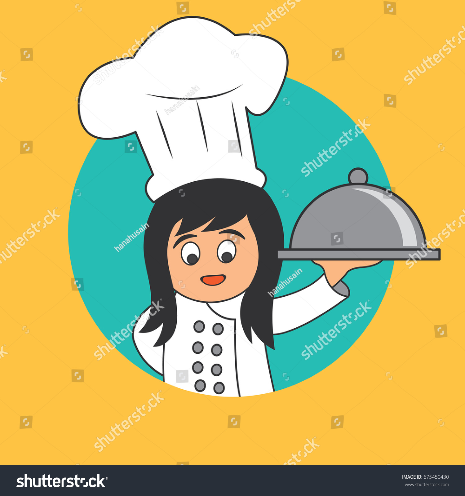 chef woman with the toque holding cloche platter - Royalty Free Stock ...