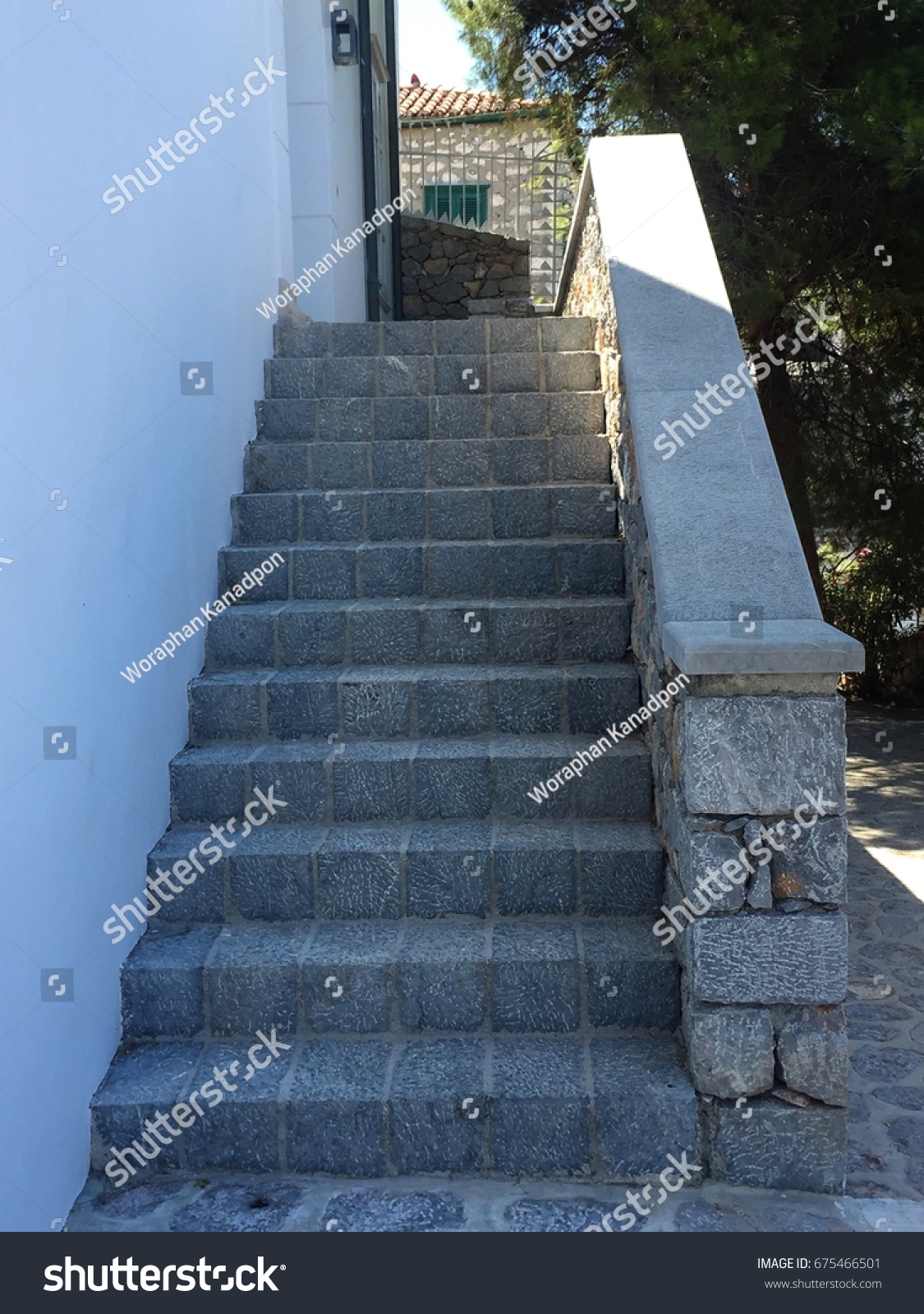 Vintage stone stair steps of a building #675466501