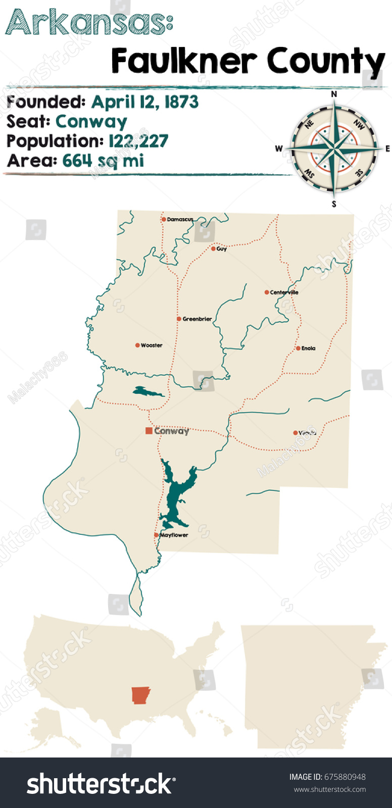 Large And Detailed Map Of Faulkner County In Royalty Free Stock Vector 675880948 8392