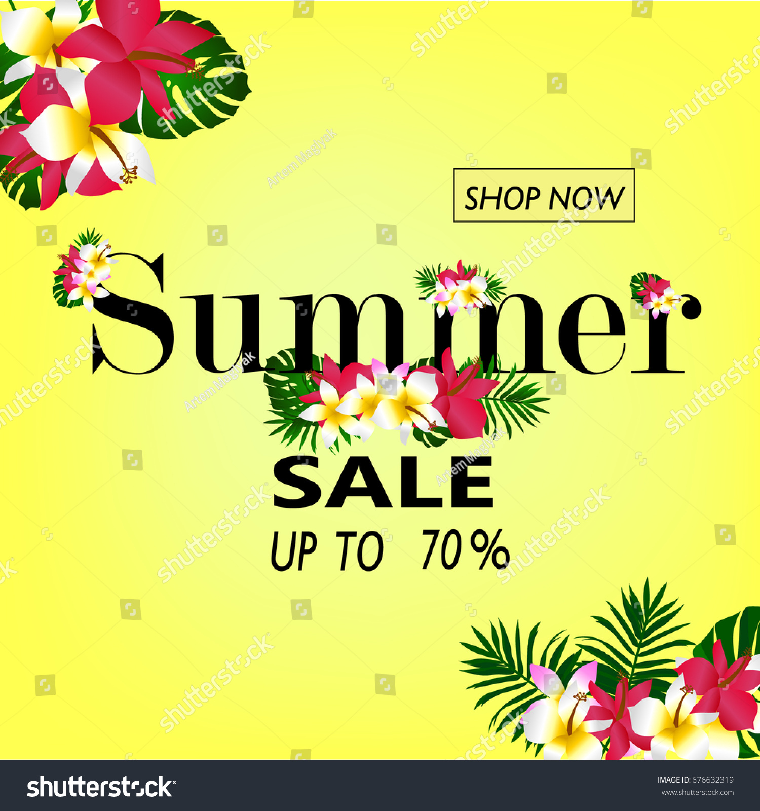 Summer sale Concept. Summer background with tropical flowers. #676632319