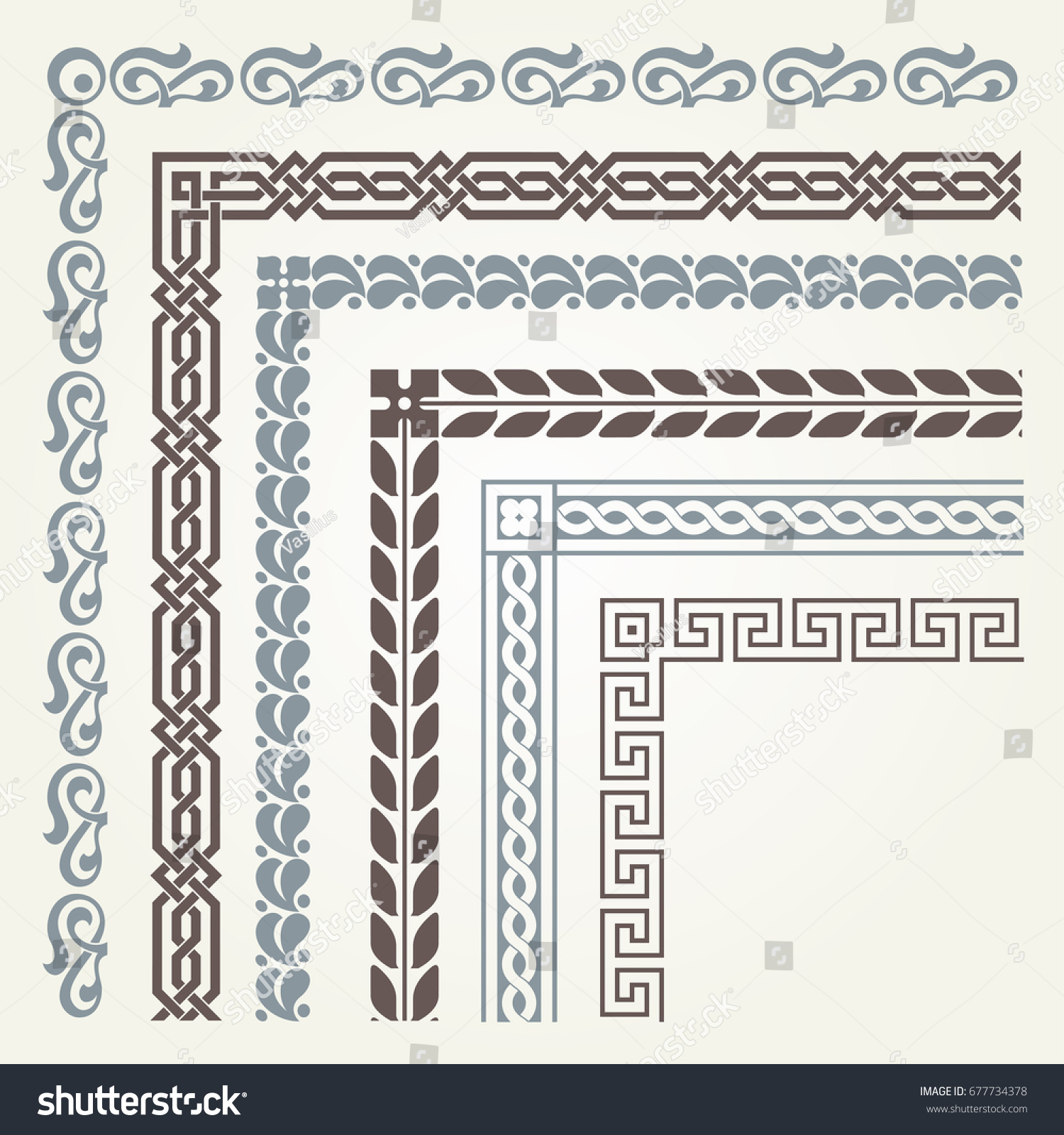 Set of decorative seamless ornamental border with corner #677734378