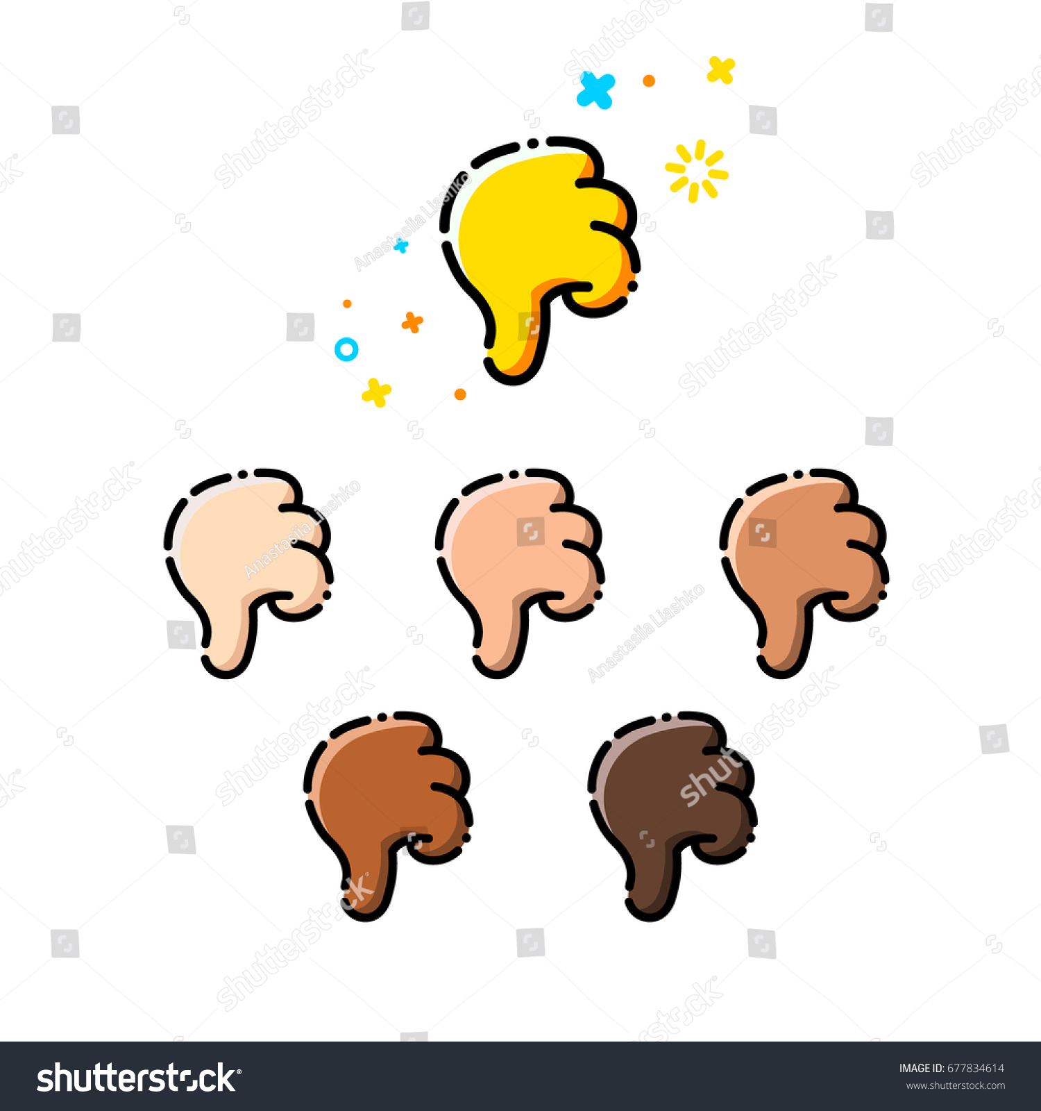 Trendy flat line emoji icon pack. Vector hand - Royalty Free Stock ...