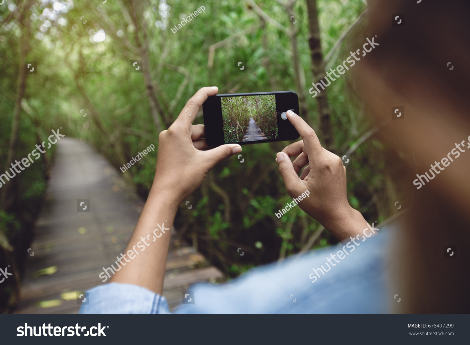 woman use phone taking nature photo #678497299