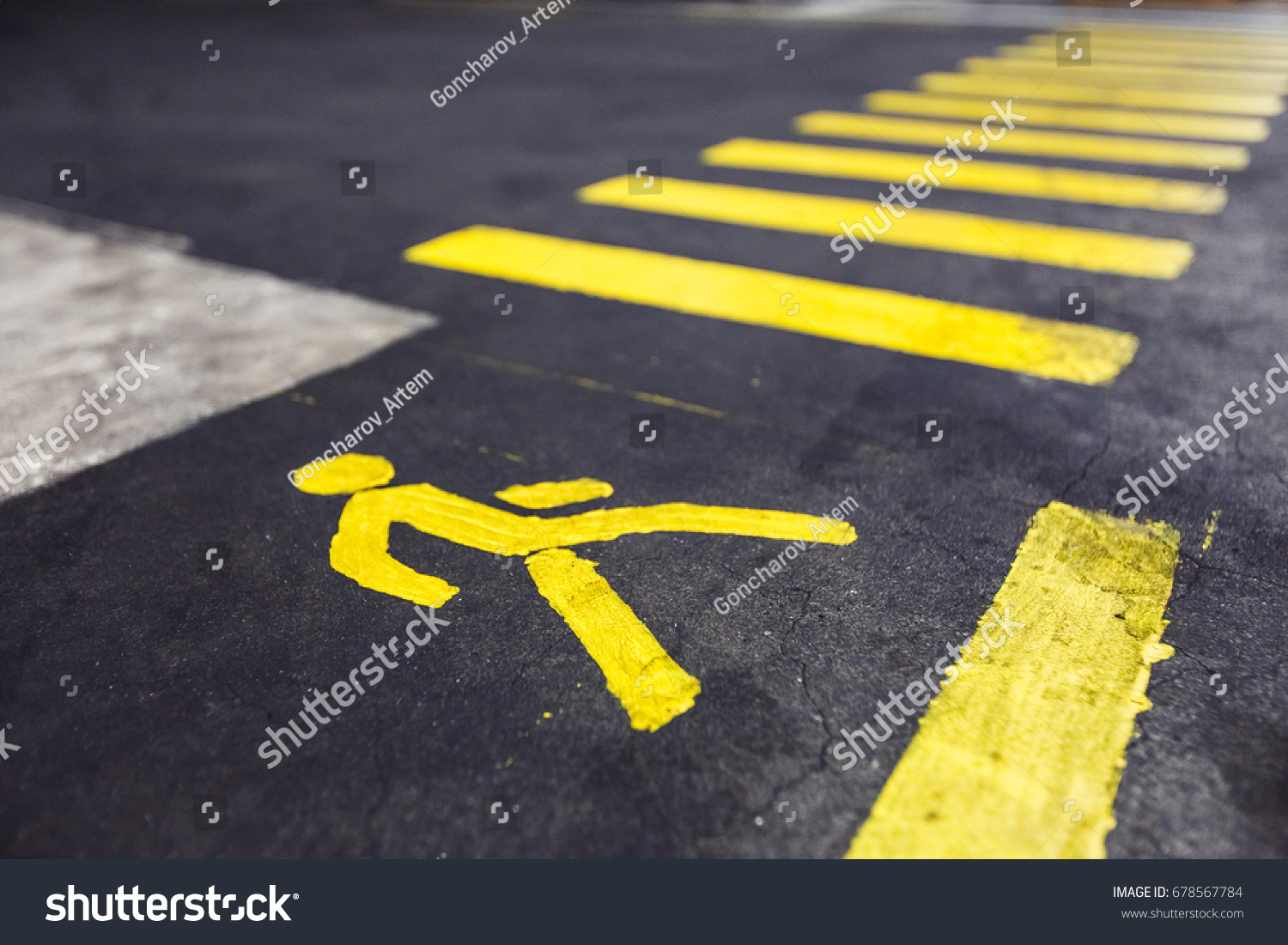 Pedestrian crossing yellow marking in the factory #678567784