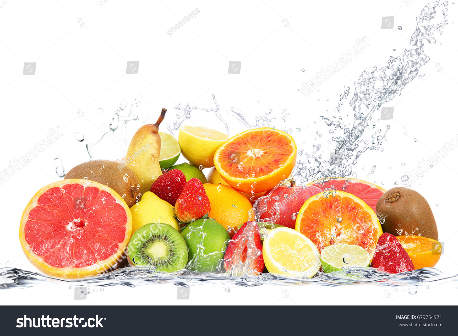 fresh fruits falling in water #679754971