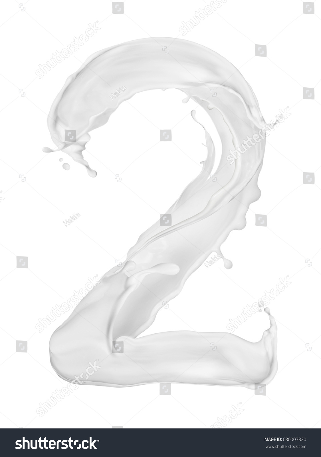 Number 2 made from splashes of milk on white background  #680007820