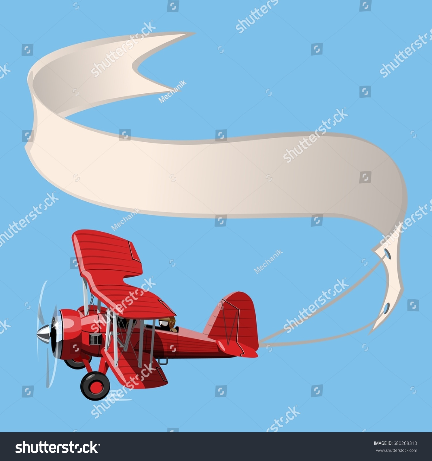 Vector Cartoon Biplane with banner. Available - Royalty Free Stock ...