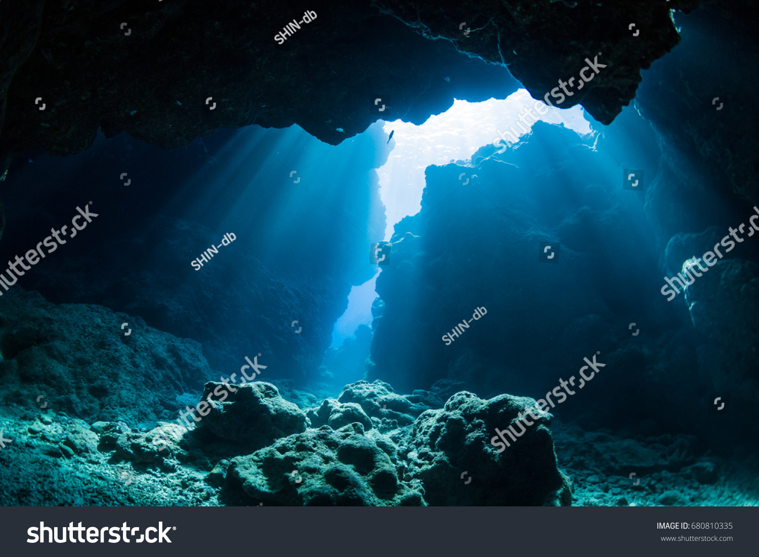 Sun Light into the Underwater Cave
 #680810335