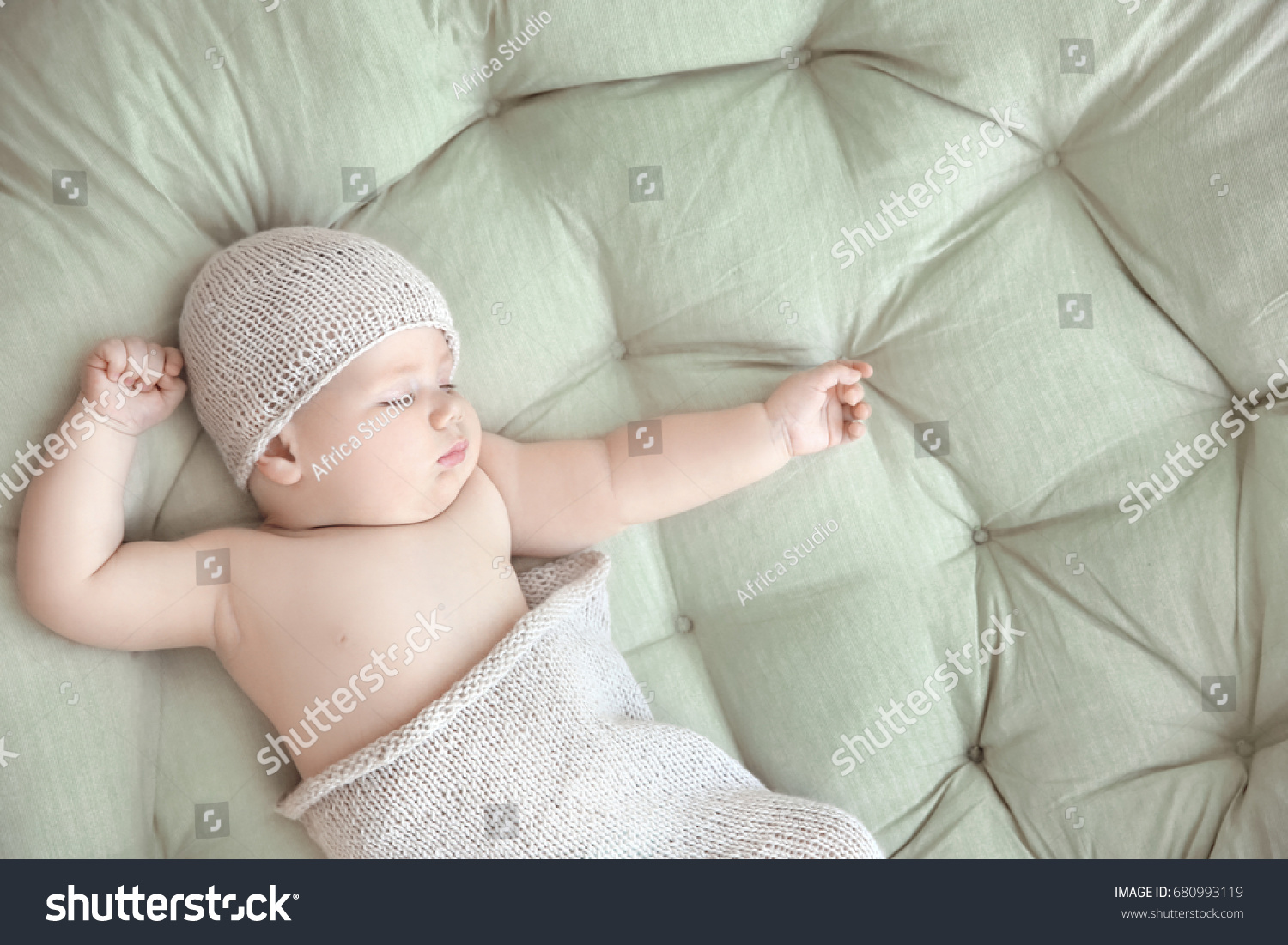 Cute little baby sleeping on lounge at home #680993119