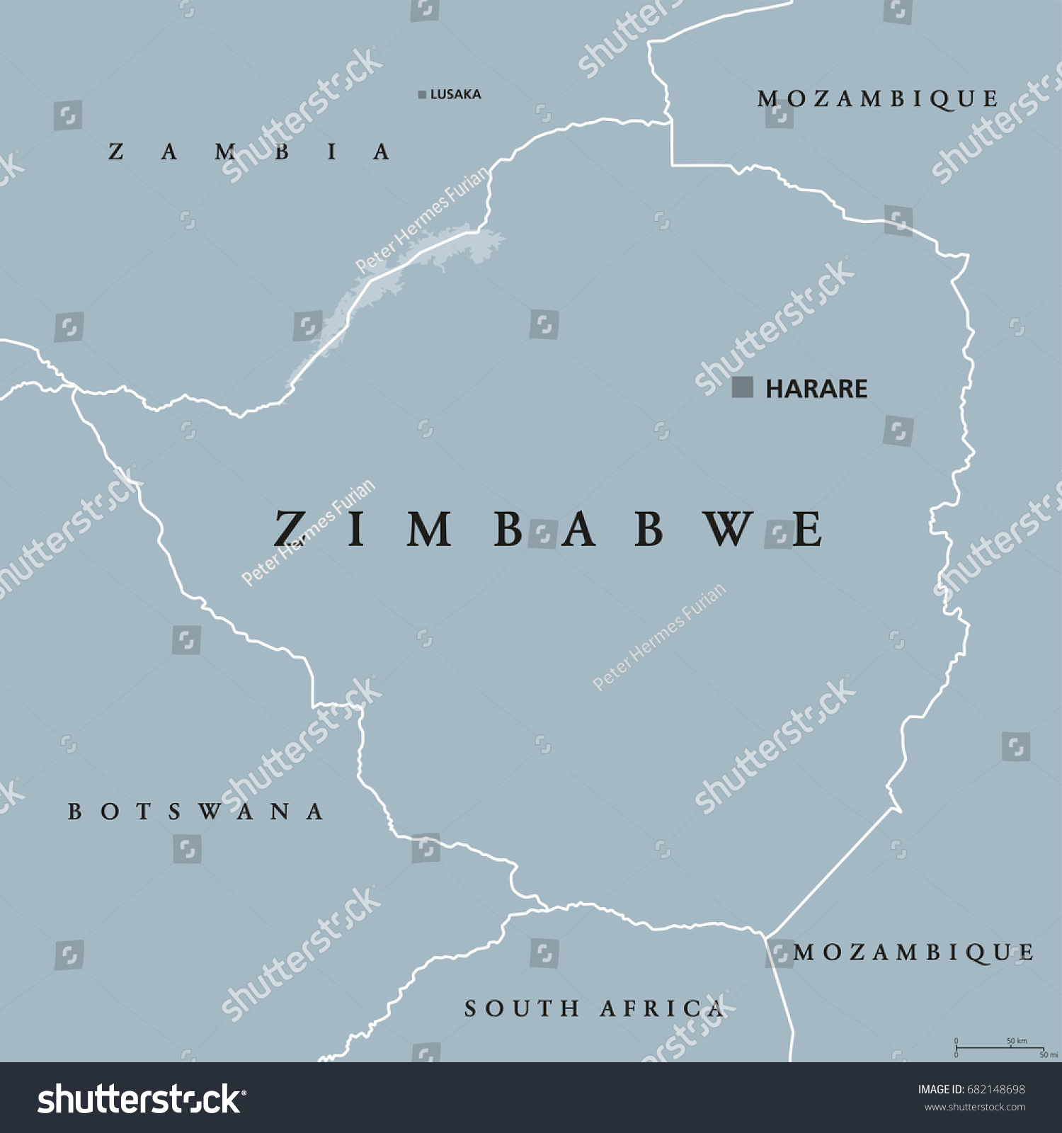 Zimbabwe Political Map With Capital Harare Royalty Free Stock Vector 682148698 