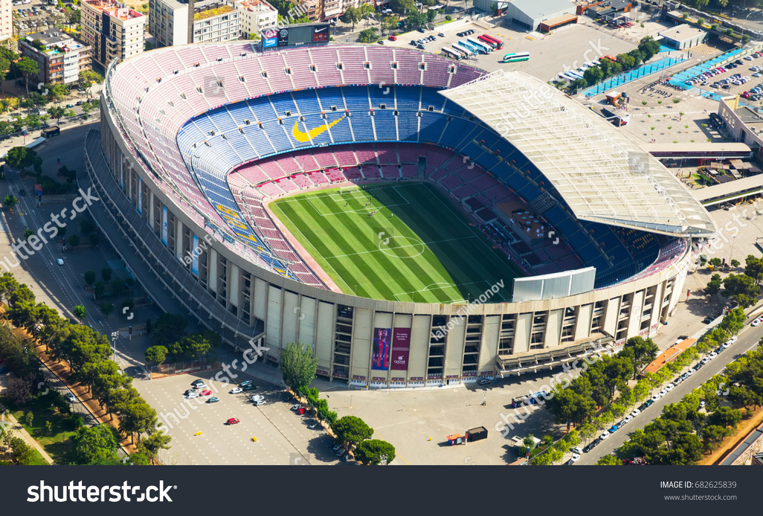 BARCELONA, SPAIN - AUGUST 7, 2016: Aerial view at Camp Nou, famous footbal stadium in Barcelona of Catalonia, Spain
 #682625839