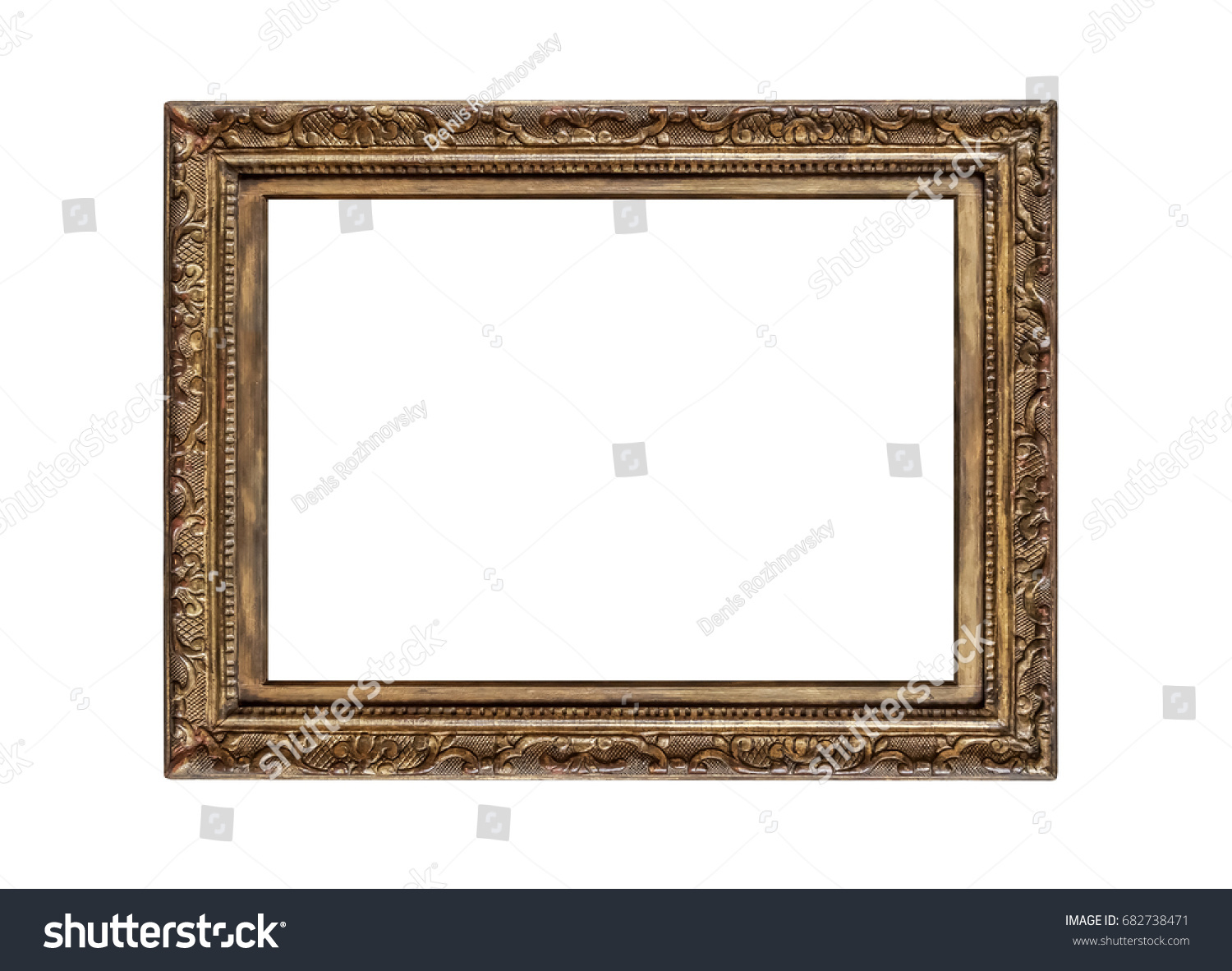Very old golden frame isolated on white background. #682738471