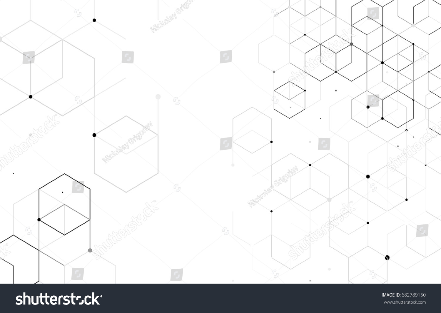 Vector abstract boxes background. Modern technology illustration with square mesh. Digital geometric abstraction with lines and points. Cube cell. #682789150