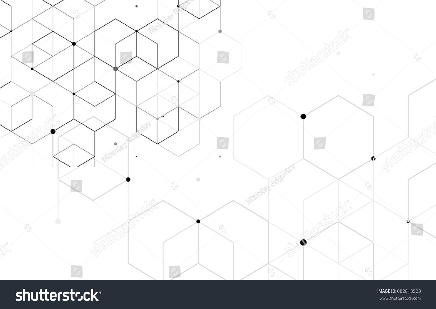 Vector abstract boxes background. Modern technology illustration with square mesh. Digital geometric abstraction with lines and points. Cube cell. #682818523