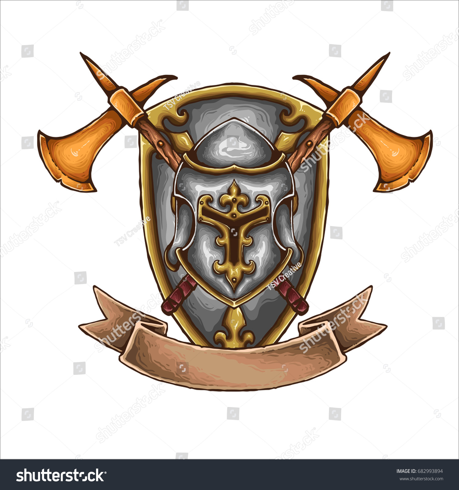 vector illustration of knight crest with helmet - Royalty Free Stock ...