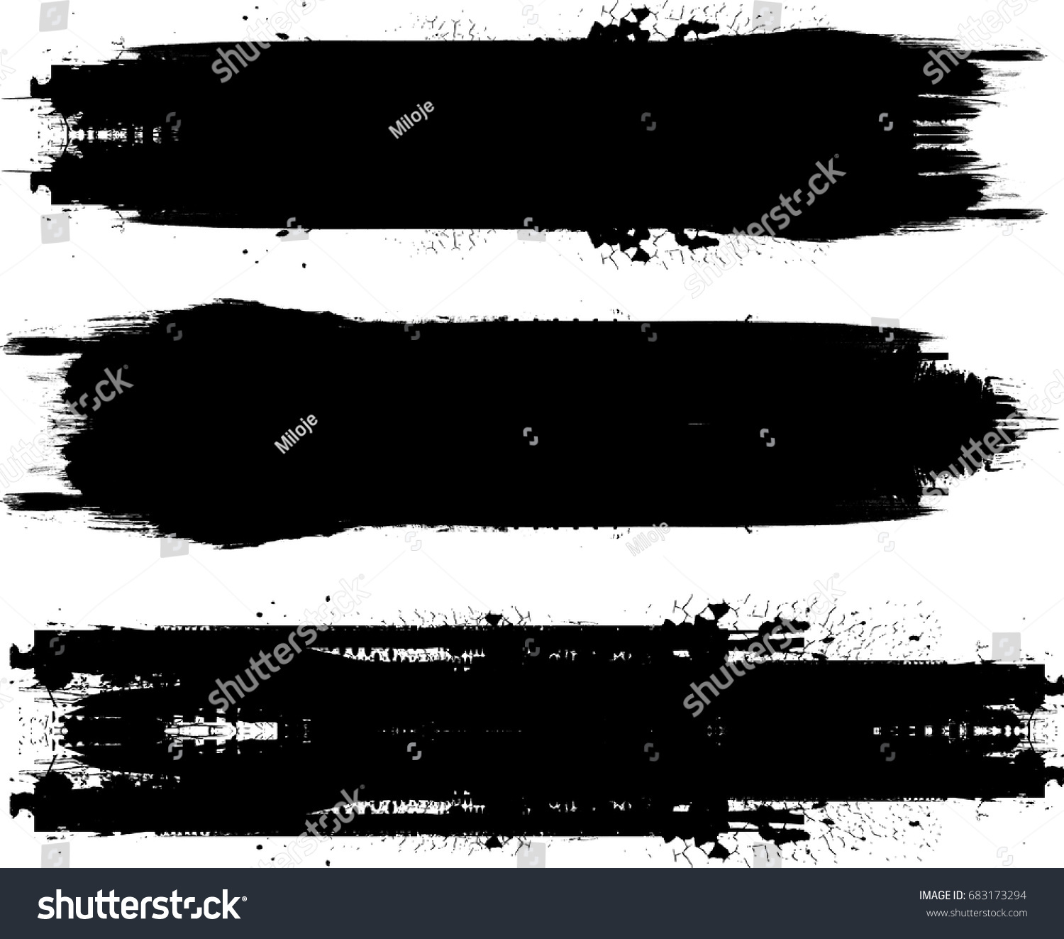 Grunge Paint stripe . Vector brush Stroke . Distressed banner . Black isolated paintbrush collection . Modern Textured shape . Dry border in Black  #683173294