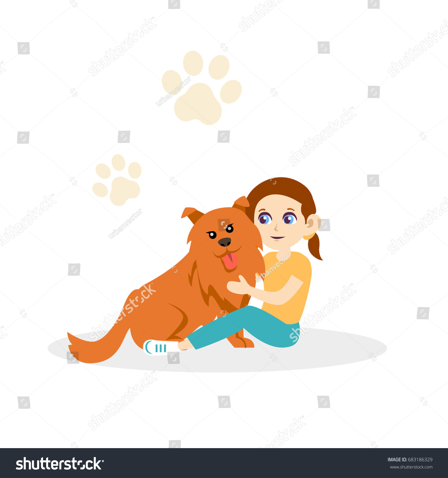 Girl and her dog vector image - Royalty Free Stock Vector 683186329 ...