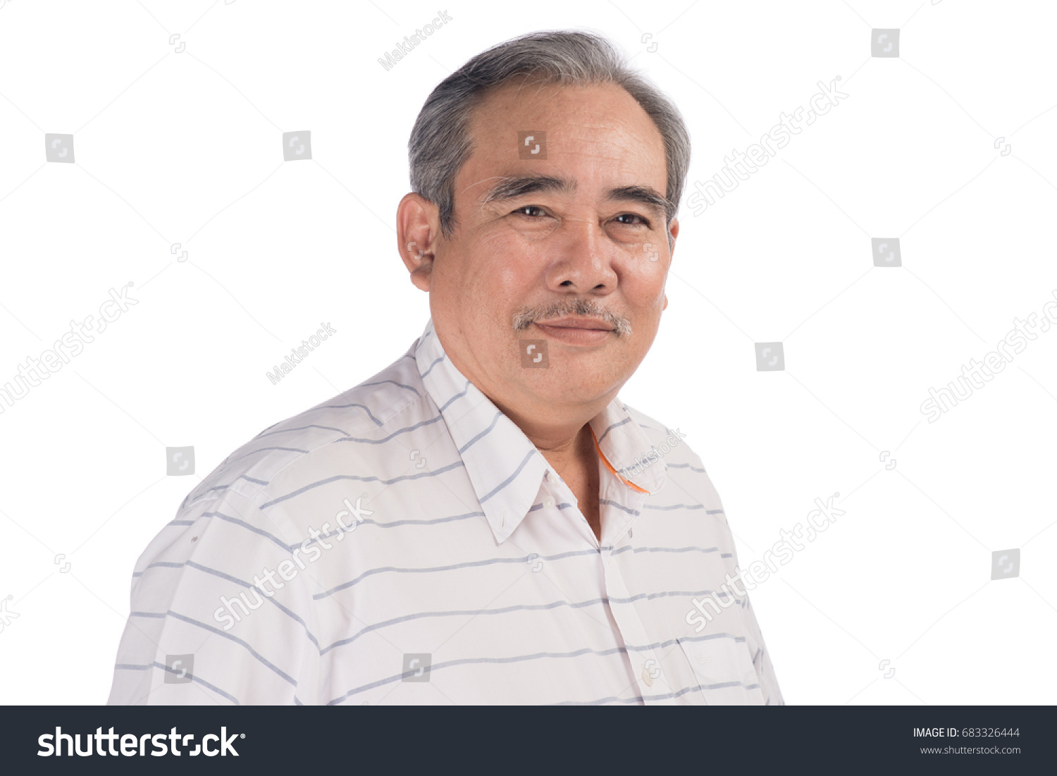 Portrait of a happy asian senior man smiling isolated on white #683326444