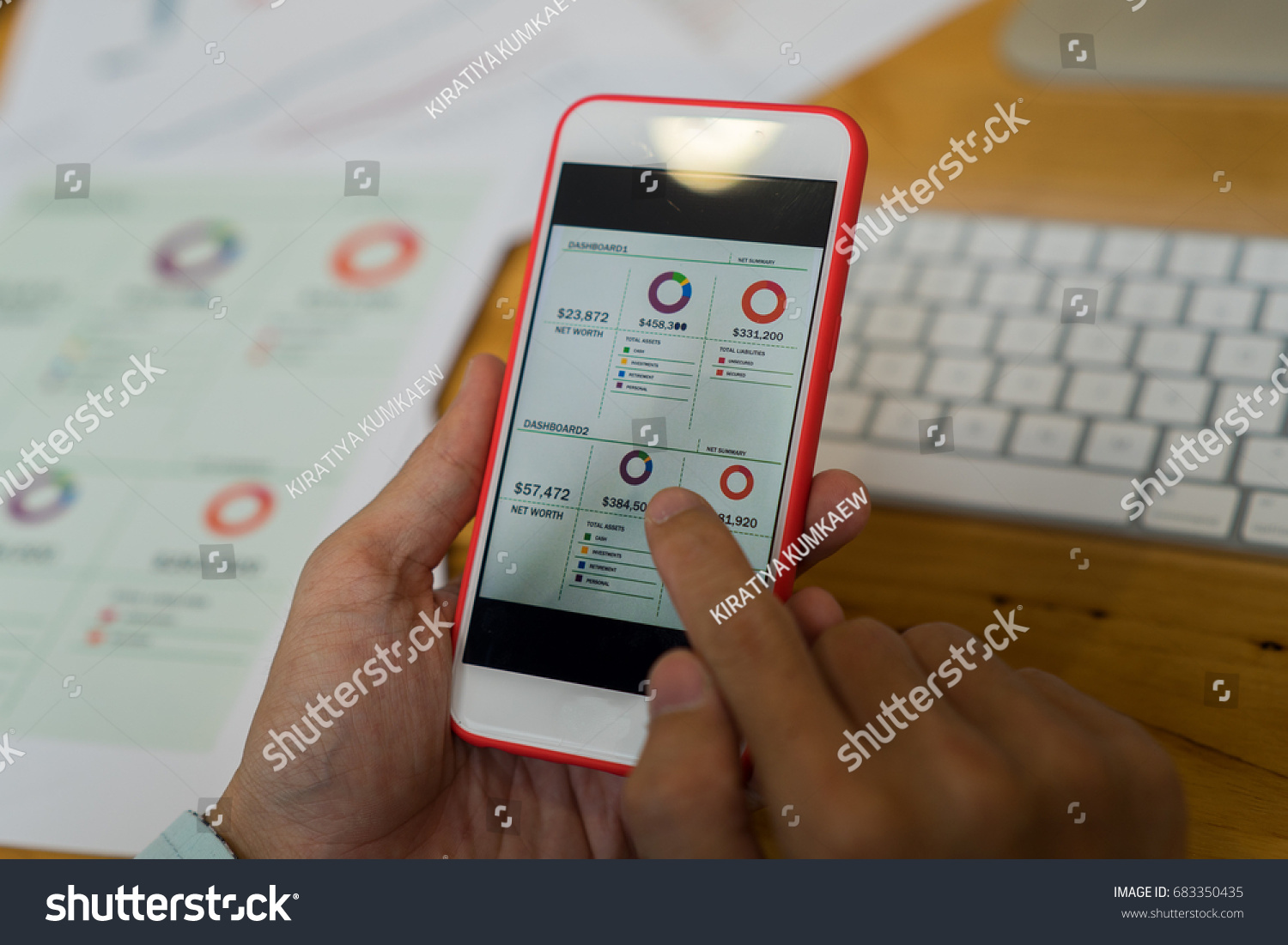 Business documents on office table with smart phone and digital tablet and graph financial. #683350435