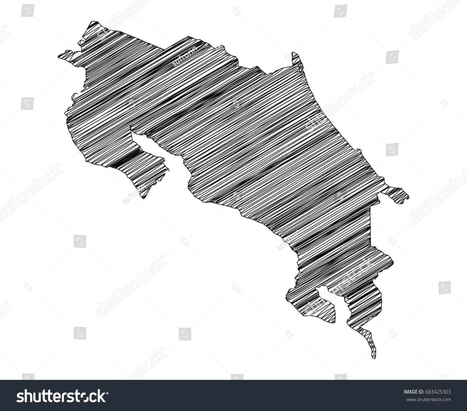 Scribble Map Of Costa Rica Sketch Hand Drawn Royalty Free Stock Vector 683425303 4193