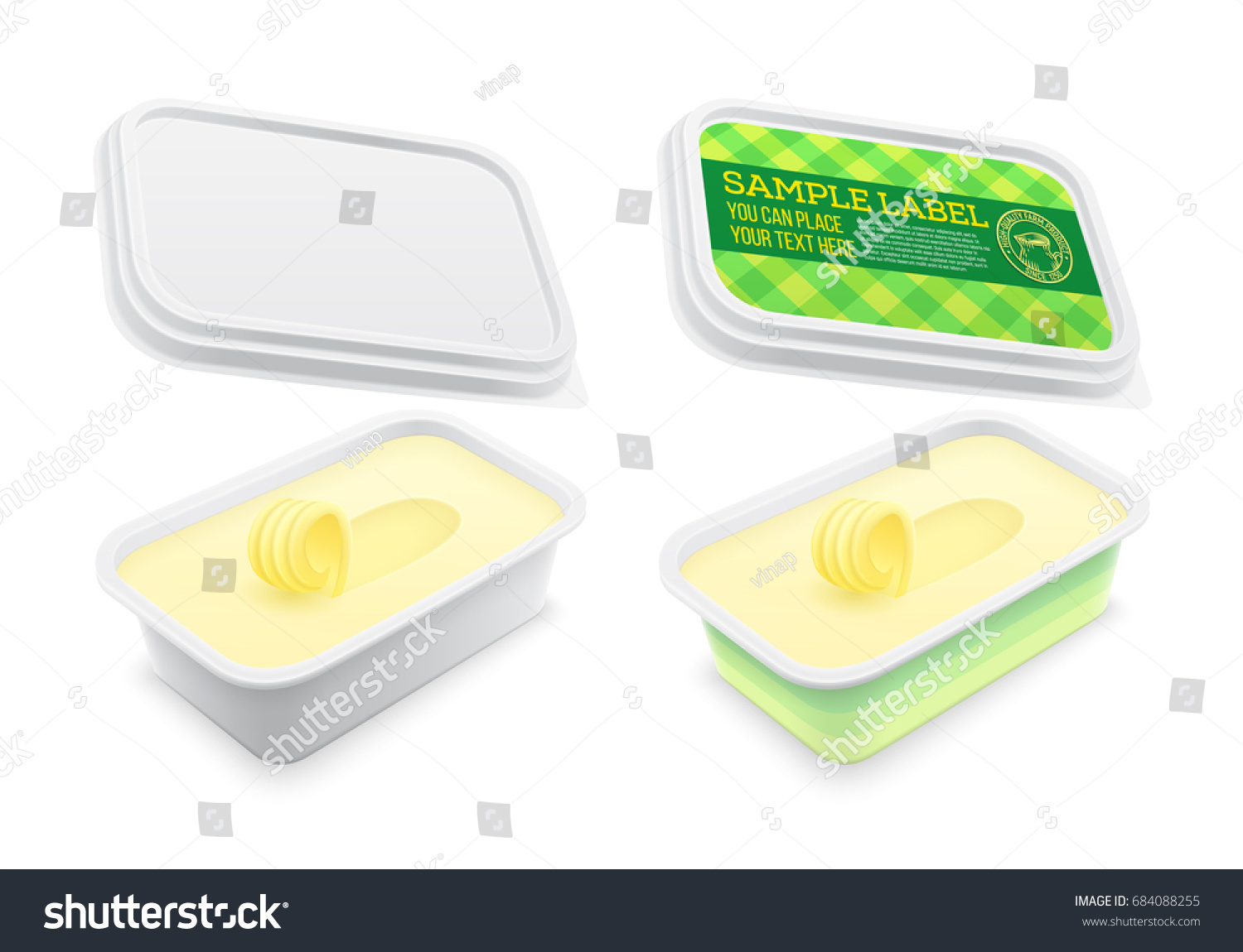 Vector labeled plastic square container with - Royalty Free Stock