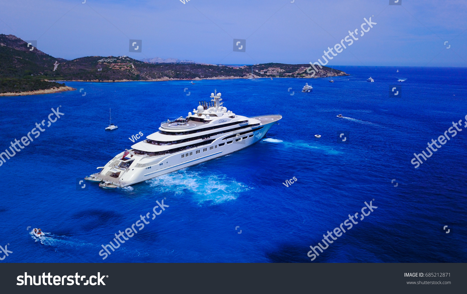 Aerial photograph of Dilbar- biggest yacht in the World, taken on July 27 at noon. #685212871