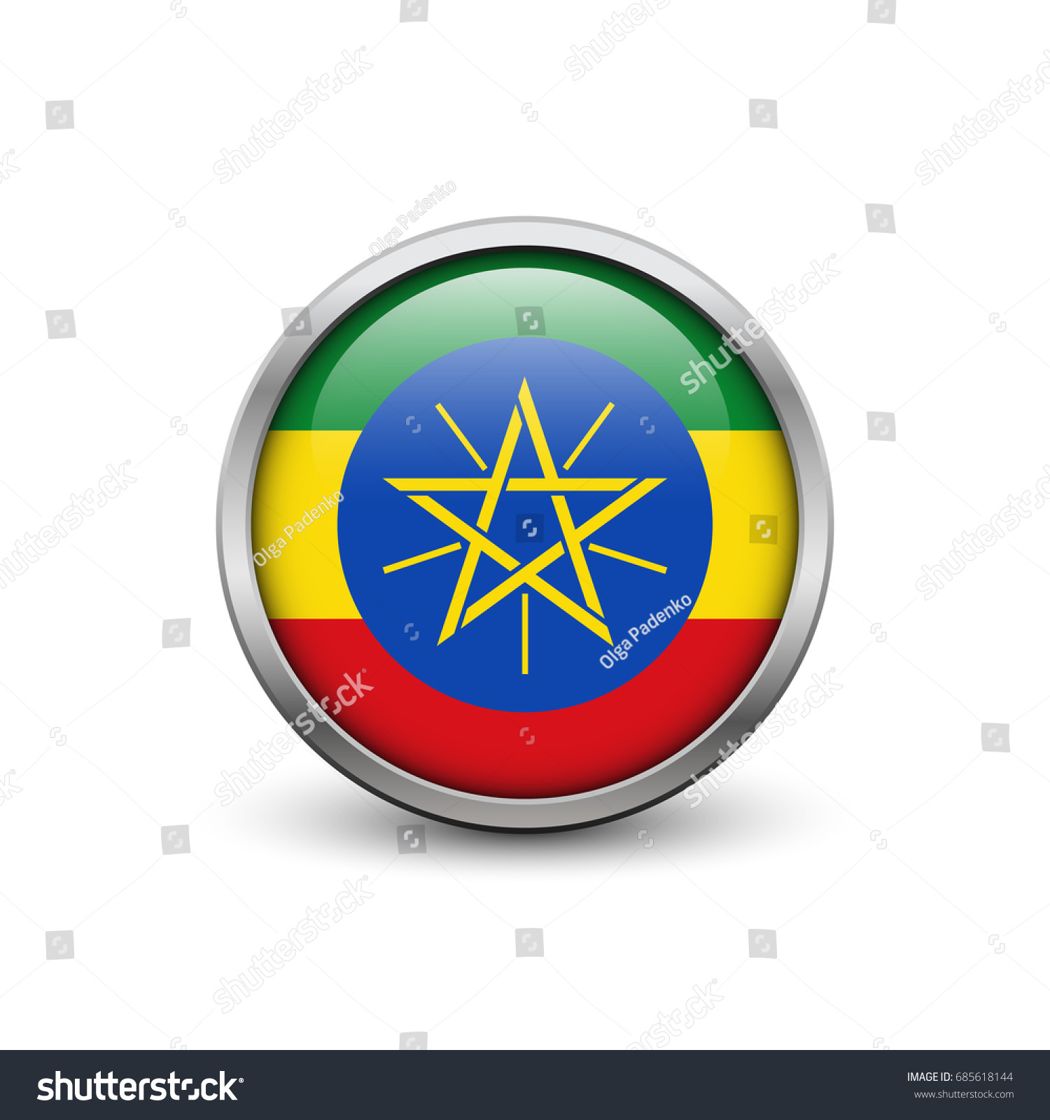 Flag of Ethiopia, button with metal frame and - Royalty Free Stock ...