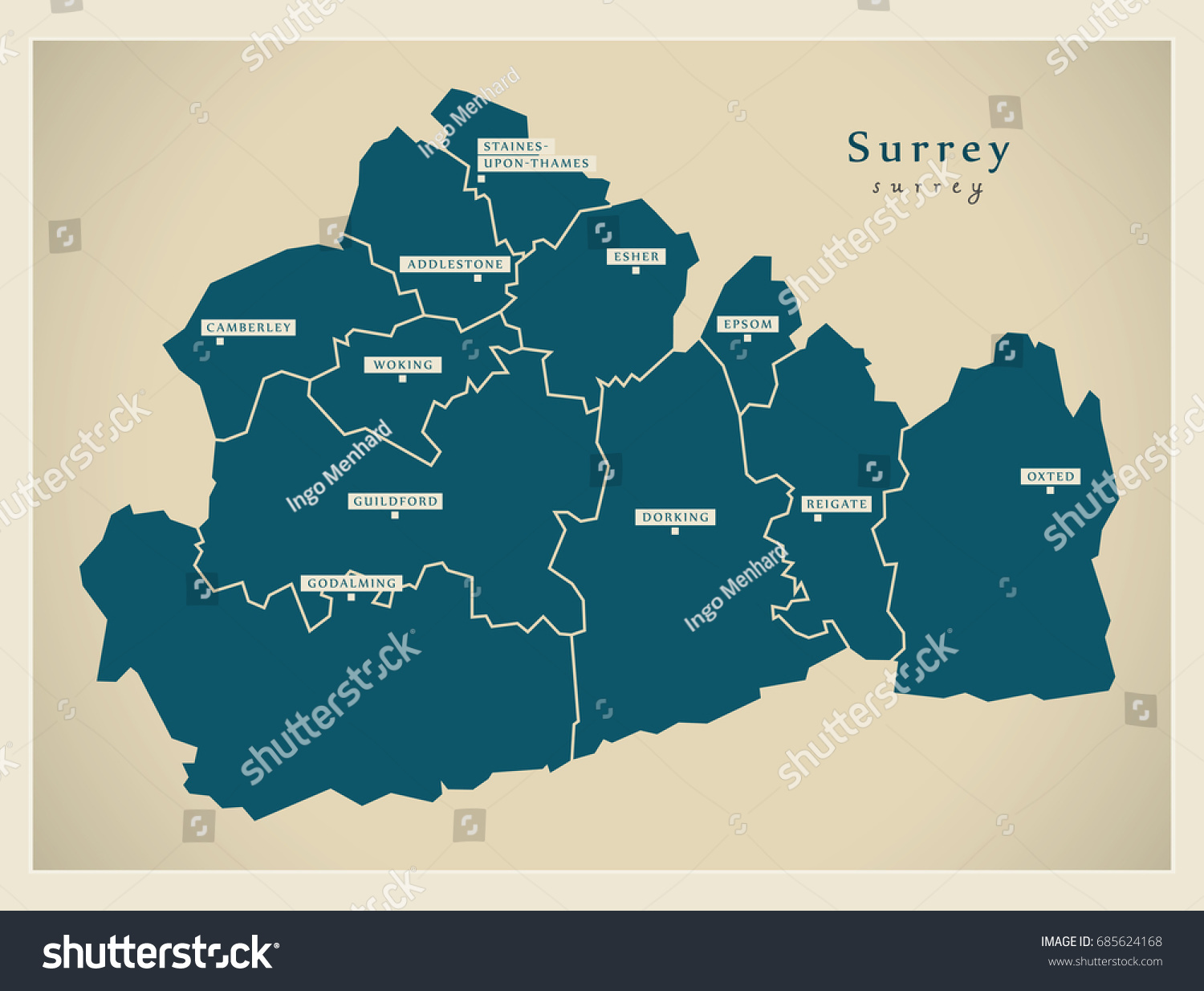 Modern Map - Surrey county with cities and - Royalty Free Stock Vector ...