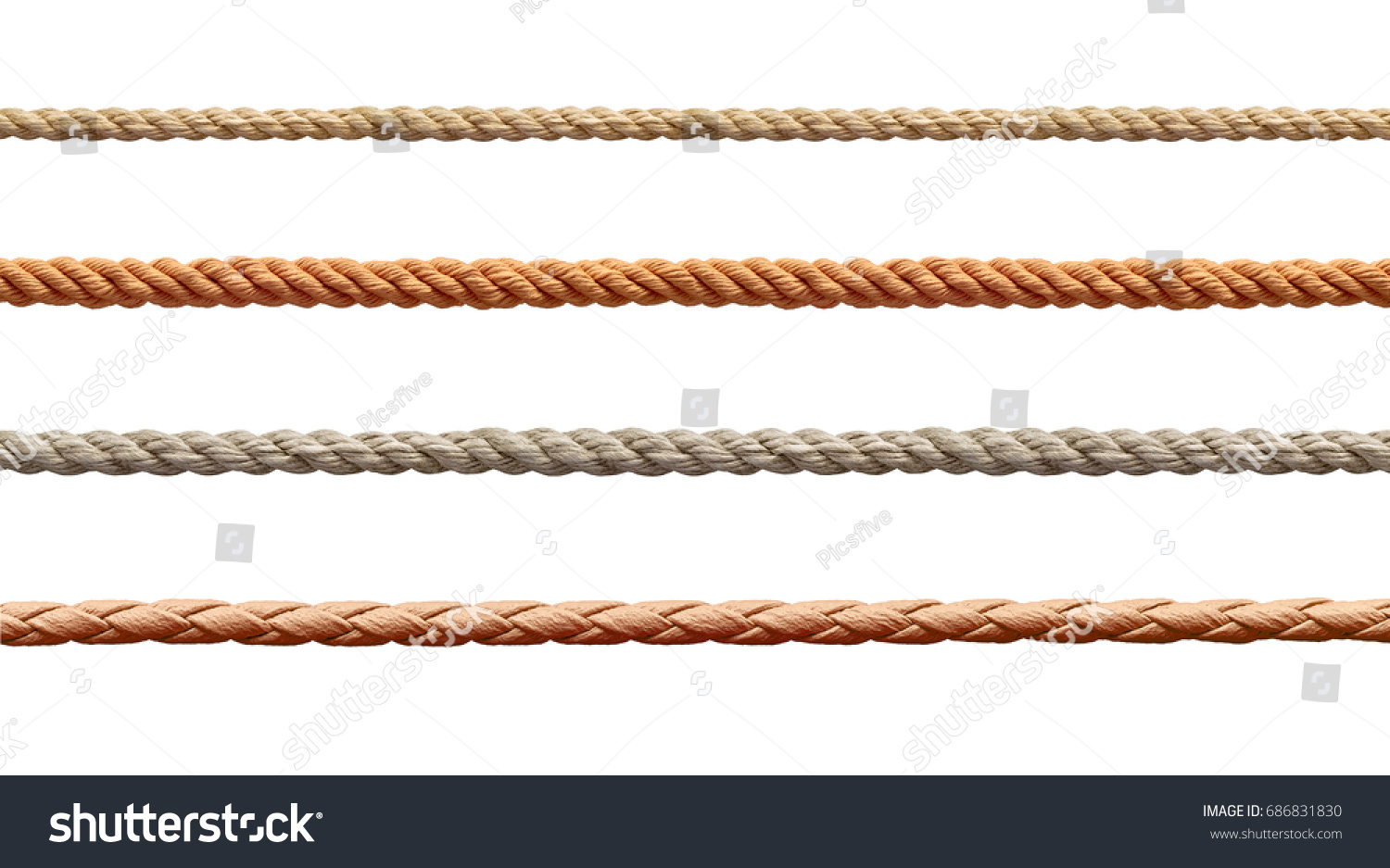 collection of  various ropes string on white background. each one is shot separately #686831830