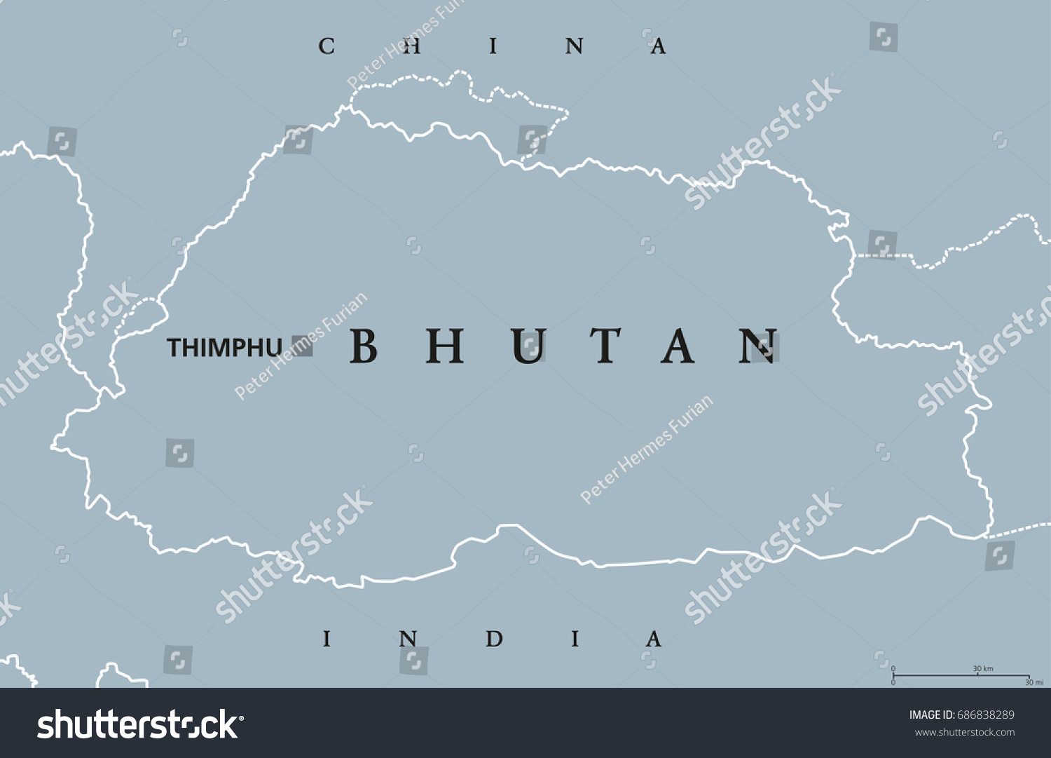 Bhutan Political Map With Capital Thimphu And Royalty Free Stock Vector 686838289